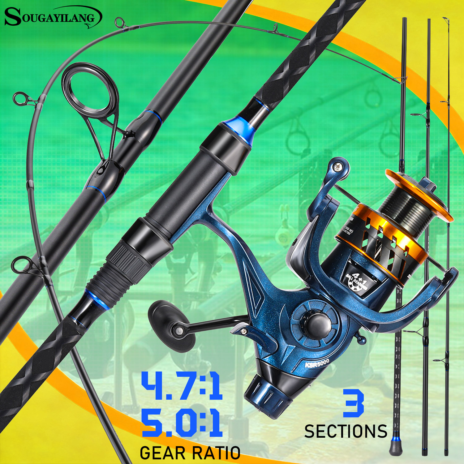 Fishing Line Spooler - Sougayilang 3 Sections Surf Fishing Rod