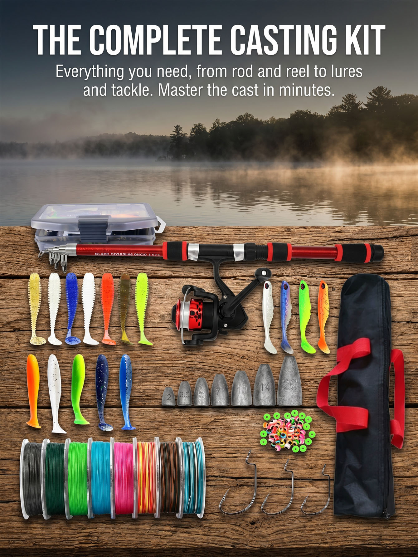 Fishing Rod Reel Combos Collap - Fishing Line Spooler ulasan dan harga